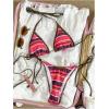 image:imageMakeMeChic Womens Striped Bikini Sets Halter Triangle Tie Side Thong 2 Piece SwimsuitsHot Pink