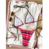 image:imageMakeMeChic Womens Striped Bikini Sets Halter Triangle Tie Side Thong 2 Piece SwimsuitsHot Pink