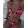 image:imageMakeMeChic Womens Striped Bikini Sets Halter Triangle Tie Side Thong 2 Piece SwimsuitsHot Pink