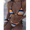 image:imageMakeMeChic Womens Striped Bikini Sets Halter Triangle Tie Side Thong 2 Piece SwimsuitsOrange