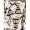 image:imageMakeMeChic Womens Striped Bikini Sets Halter Triangle Tie Side Thong 2 Piece SwimsuitsOrange