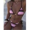 image:imageMakeMeChic Womens Striped Bikini Sets Halter Triangle Tie Side Thong 2 Piece SwimsuitsPink