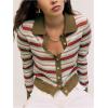 image:imageMakeMeChic Womens Striped Button Down Cardigan Sweater Long Sleeve Collared Fall Knit Crop TopsGreen