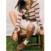 image:imageMakeMeChic Womens Striped Button Down Cardigan Sweater Long Sleeve Collared Fall Knit Crop TopsGreen