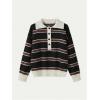 image:imageMakeMeChic Womens Striped Rugby Shirt Button Down Long Sleeve Preppy Sweater Knit Winter PulloverBlack