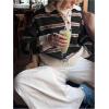 image:imageMakeMeChic Womens Striped Rugby Shirt Button Down Long Sleeve Preppy Sweater Knit Winter PulloverBlack