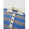 image:imageMakeMeChic Womens Striped Rugby Shirt Button Down Long Sleeve Preppy Sweater Knit Winter PulloverBlue