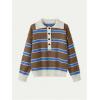 image:imageMakeMeChic Womens Striped Rugby Shirt Button Down Long Sleeve Preppy Sweater Knit Winter PulloverBrown
