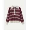 image:imageMakeMeChic Womens Striped Rugby Shirt Button Down Long Sleeve Preppy Sweater Knit Winter PulloverBurgundy