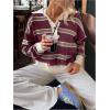 image:imageMakeMeChic Womens Striped Rugby Shirt Button Down Long Sleeve Preppy Sweater Knit Winter PulloverBurgundy
