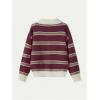 image:imageMakeMeChic Womens Striped Rugby Shirt Button Down Long Sleeve Preppy Sweater Knit Winter PulloverBurgundy