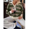 image:imageMakeMeChic Womens Striped Rugby Shirt Button Down Long Sleeve Preppy Sweater Knit Winter PulloverGreen