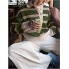 image:imageMakeMeChic Womens Striped Rugby Shirt Button Down Long Sleeve Preppy Sweater Knit Winter PulloverGreen