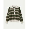 image:imageMakeMeChic Womens Striped Rugby Shirt Button Down Long Sleeve Preppy Sweater Knit Winter PulloverGreen