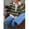 image:imageMakeMeChic Womens Striped Rugby Shirt Button Down Long Sleeve Preppy Sweater Knit Winter PulloverGreen