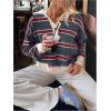 image:imageMakeMeChic Womens Striped Rugby Shirt Button Down Long Sleeve Preppy Sweater Knit Winter PulloverGrey