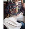image:imageMakeMeChic Womens Striped Rugby Shirt Button Down Long Sleeve Preppy Sweater Knit Winter PulloverGrey