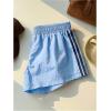 image:imageMakeMeChic Womens Striped Summer Shorts Wide Leg Workout Running Shrots Lounge Sweat Track ShortsLight Blue