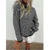 image:imageMakeMeChic Womens Striped Sweater Cardigan Button Down Long Sleeve Baggy Fall OutfitsBlack