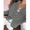 image:imageMakeMeChic Womens Striped Sweater Cardigan Button Down Long Sleeve Baggy Fall OutfitsBlack