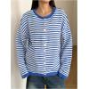image:imageMakeMeChic Womens Striped Sweater Cardigan Button Down Long Sleeve Baggy Fall OutfitsBlue and White