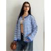 image:imageMakeMeChic Womens Striped Sweater Cardigan Button Down Long Sleeve Baggy Fall OutfitsBlue and White