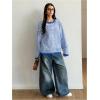 image:imageMakeMeChic Womens Striped Sweater Cardigan Button Down Long Sleeve Baggy Fall OutfitsBlue and White