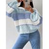 image:imageMakeMeChic Womens Striped Sweater Color Block Crewneck Casual Loose Soft Knit Christmas Sweater Pullover TopsBlue