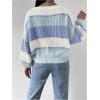 image:imageMakeMeChic Womens Striped Sweater Color Block Crewneck Casual Loose Soft Knit Christmas Sweater Pullover TopsBlue