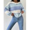 image:imageMakeMeChic Womens Striped Sweater Color Block Crewneck Casual Loose Soft Knit Christmas Sweater Pullover TopsBlue