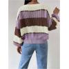 image:imageMakeMeChic Womens Striped Sweater Color Block Crewneck Casual Loose Soft Knit Christmas Sweater Pullover TopsMulticolor B