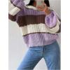 image:imageMakeMeChic Womens Striped Sweater Color Block Crewneck Casual Loose Soft Knit Christmas Sweater Pullover TopsMulticolor B