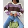 image:imageMakeMeChic Womens Striped Sweater Color Block Crewneck Casual Loose Soft Knit Christmas Sweater Pullover TopsMulticolor B
