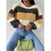 image:imageMakeMeChic Womens Striped Sweater Color Block Crewneck Casual Loose Soft Knit Christmas Sweater Pullover TopsMulticolor C