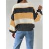 image:imageMakeMeChic Womens Striped Sweater Color Block Crewneck Casual Loose Soft Knit Christmas Sweater Pullover TopsMulticolor C