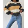 image:imageMakeMeChic Womens Striped Sweater Color Block Crewneck Casual Loose Soft Knit Christmas Sweater Pullover TopsMulticolor C
