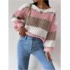 image:imageMakeMeChic Womens Striped Sweater Color Block Crewneck Casual Loose Soft Knit Christmas Sweater Pullover TopsMulticolor D