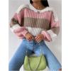 image:imageMakeMeChic Womens Striped Sweater Color Block Crewneck Casual Loose Soft Knit Christmas Sweater Pullover TopsMulticolor D