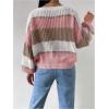 image:imageMakeMeChic Womens Striped Sweater Color Block Crewneck Casual Loose Soft Knit Christmas Sweater Pullover TopsMulticolor D