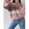 image:imageMakeMeChic Womens Striped Sweater Color Block Crewneck Casual Loose Soft Knit Christmas Sweater Pullover TopsMulticolor D