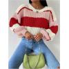image:imageMakeMeChic Womens Striped Sweater Color Block Crewneck Casual Loose Soft Knit Christmas Sweater Pullover TopsMulticolor a