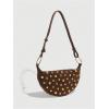 image:imageMakeMeChic Womens Studded Purse Suede Rivet Zipper Bag Punk Y2K Shoulder HandbagsCoffee Brown