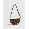 image:imageMakeMeChic Womens Studded Purse Suede Rivet Zipper Bag Punk Y2K Shoulder HandbagsCoffee Brown