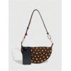 image:imageMakeMeChic Womens Studded Purse Suede Rivet Zipper Bag Punk Y2K Shoulder HandbagsCoffee Brown