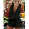 image:imageMakeMeChic Womens Summer 2 Piece Sets Deep V Neck Knit Tank Tops Mini Shorts Set Beach Vacation OutfitsBlack