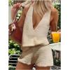 image:imageMakeMeChic Womens Summer 2 Piece Sets Deep V Neck Knit Tank Tops Mini Shorts Set Beach Vacation OutfitsWhite