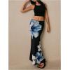 image:imageMakeMeChic Womens Summer Beach Maxi Skirt Y2k Floral Boho Flowy Long SkirtBlack and Blue