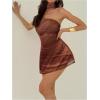 image:imageMakeMeChic Womens Summer Y2k Mini Dress Backless Vacation Dress One Shoulder Mesh Dress with ScarfCoffee