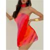 image:imageMakeMeChic Womens Summer Y2k Mini Dress Backless Vacation Dress One Shoulder Mesh Dress with ScarfMulticolor
