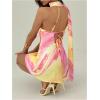 image:imageMakeMeChic Womens Summer Y2k Mini Dress Backless Vacation Dress One Shoulder Mesh Dress with ScarfYellow and Pink